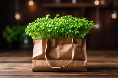 microgreens in a paper bag, the concept of buying or selling microgreens, healthy food, veganismの素材