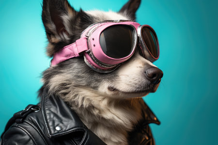 Stylish dog in a leather jacket and pilot gogglesの素材