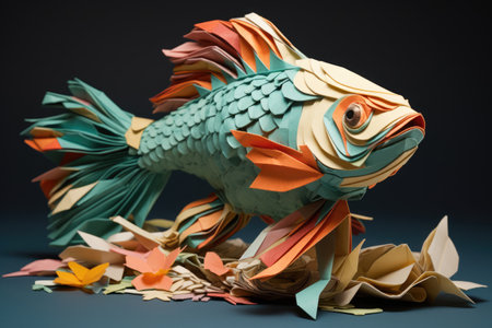 Colored tropical paper fish in origami styleの素材
