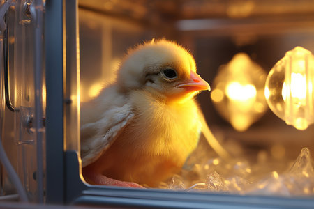 Newborn chick in incubator, bird breeding conceptの素材