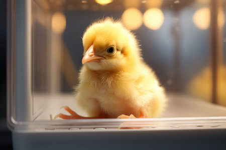 Newborn chick in incubator, bird breeding conceptの素材