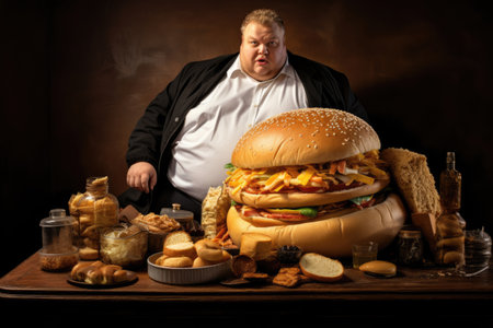 Voracious man eating a huge hamburgerの素材