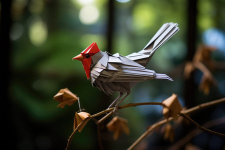origami bird on a branchの素材