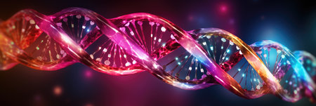 Glowing DNA spiral, futuristic abstraction. horizontal bannerの素材