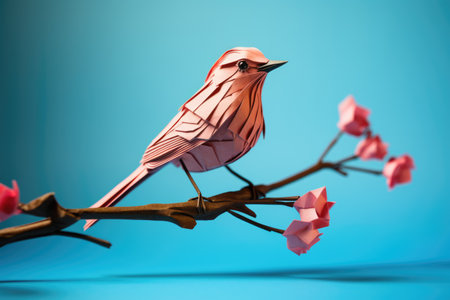 origami bird on blue backgroundの素材