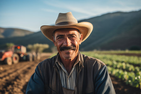 Senior farmer working in a fieldの素材