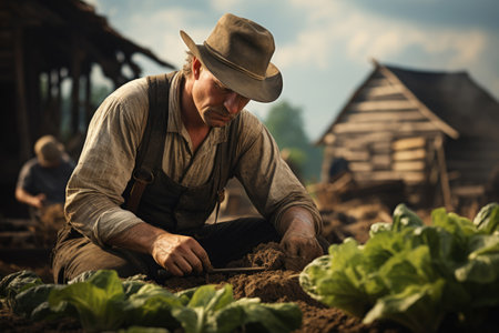 Senior farmer working in a vegetable gardenの素材