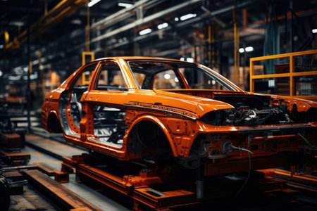 vehicles in production line at the plant, car assembly shop in the plantの素材