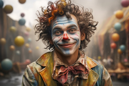 Funny cheerful clown among balloons at the holidayの素材