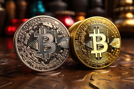 Bitcoin gold coins, cryptocurrency, mining conceptの素材