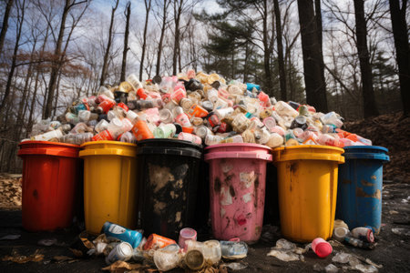 Overflowing trash cans for sorting garbage for recyclingの素材