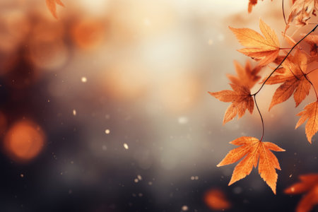 autumn yellow leaves and blurred background. Copy space for textの素材