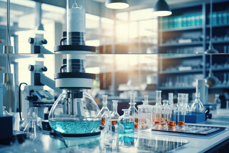 Medical research laboratory with microscope and test tubesの素材