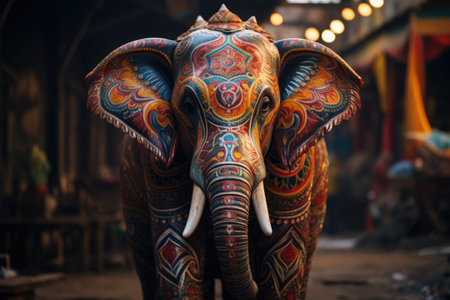 Indian traditional painted colored elephantの素材
