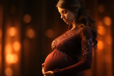 Young beautiful pregnant woman, concept of pregnancy, childbirth. Copyspace for textの素材