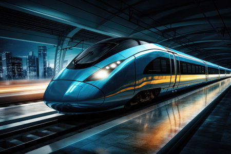 High-speed fast commuter train at the stationの素材