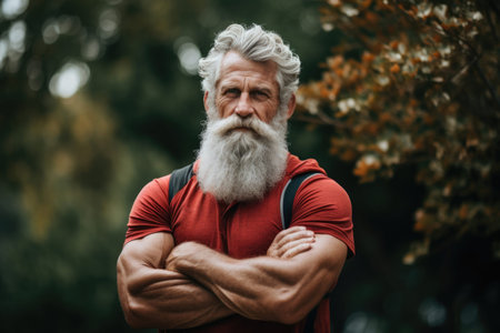 Gray bearded brutal senior with huge musclesの素材