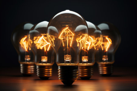 Old burning light bulbs, energy saving conceptの素材