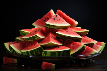 watermelon slices on a dark backgroundの素材