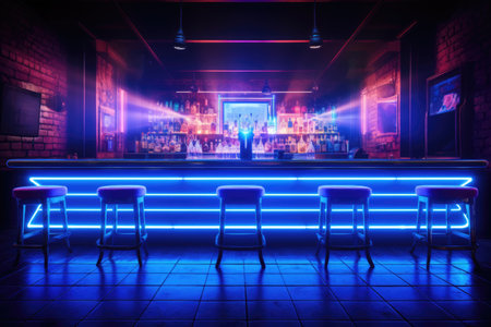 Bar counter in colored lights in a nightclubの素材