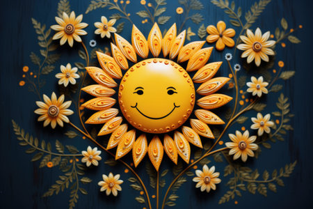 Sun with a smile made of paper in quilling styleの素材