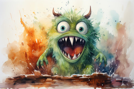 Little angry shaggy monster in watercolor drawing styleの素材