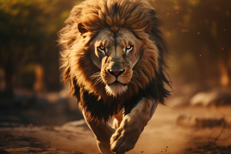 Running lion king of beasts, predator on the huntの素材