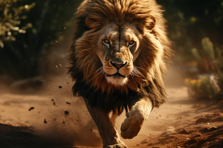 Running lion king of beasts, predator on the huntの素材