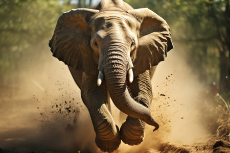 Portrait of a young running elephantの素材