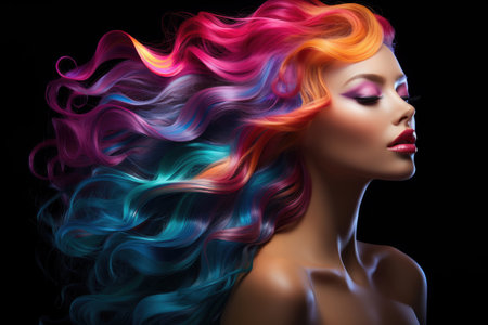 Beauty fashion model woman with colorful dyed hair, hair coloring conceptの素材