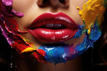 Woman with multicolor lips, make up conceptの素材