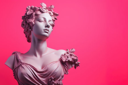 Marble statue sculpture of a young woman on a pink backgroundの素材