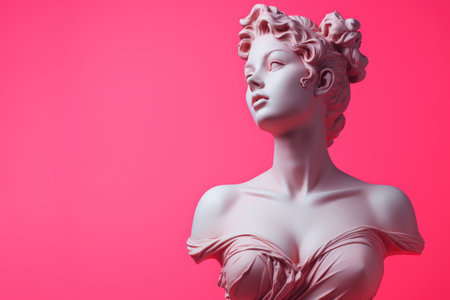 Marble statue head of young woman on a pink backgroundの素材