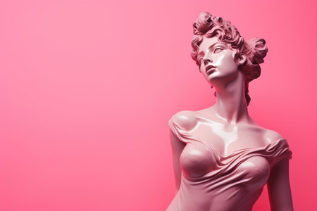 Marble statue sculpture of a young woman on a pink background. Copy space for textの素材