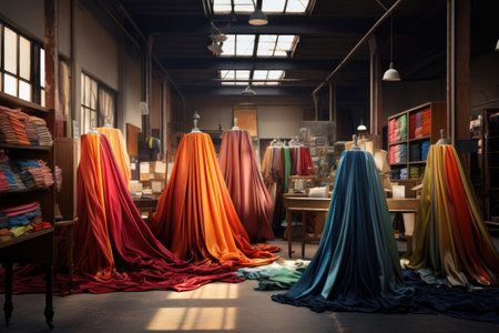 Fabric shop with an assortment of textilesの素材