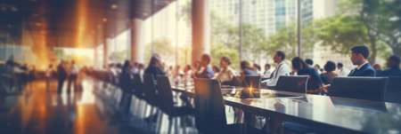 Blurred business people in the office, abstract business background. horizontal bannerの素材
