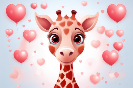 Cute cartoon giraffe in hearts greeting cardの素材