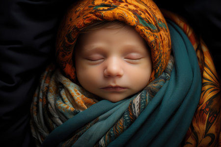 Swaddled newborn baby sleeping sweetlyの素材