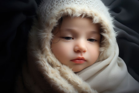 Cute baby sleeping in bedの素材