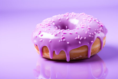 Glazed donut in pink glaze with colored sprinklesの素材