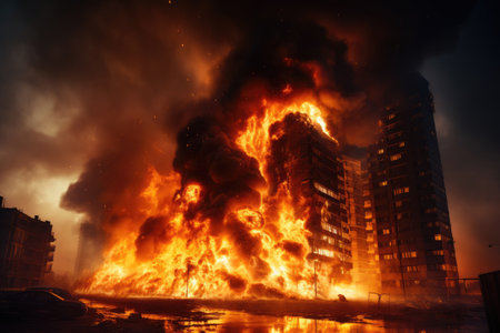 Burned residential multi-storey building as a result of the warの素材