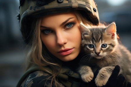 soldier girl rescues the catの素材