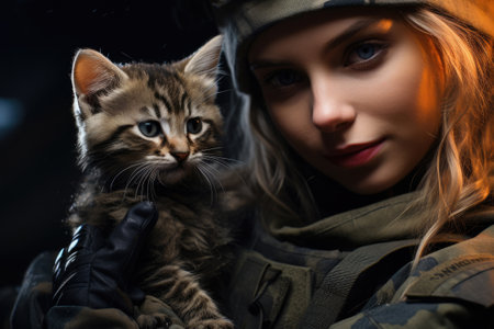 soldier girl rescues the catの素材
