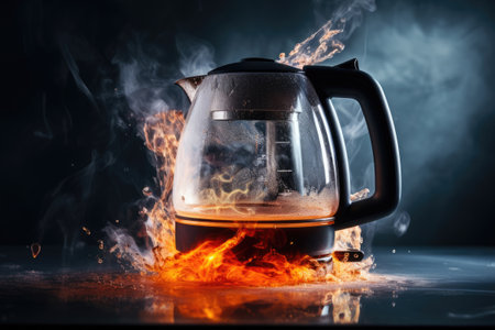 Burning Electric kettle, short circuit concept in electrical wiringの素材