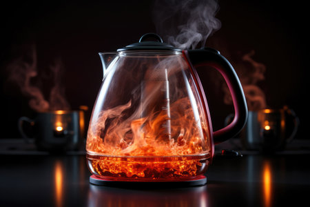 Burning Electric kettle, short circuit concept in electrical wiringの素材