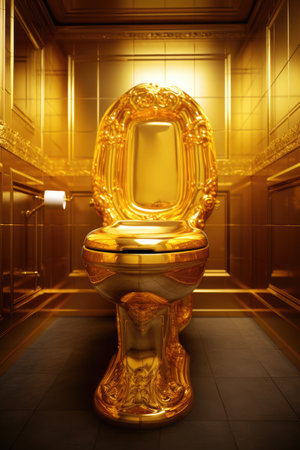 Golden luxury toilet in a rich house. Vertical orientationの素材