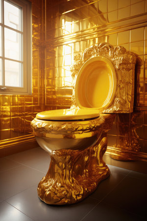 Golden toilet in the interior of a luxury bathroom. Vertical orientationの素材