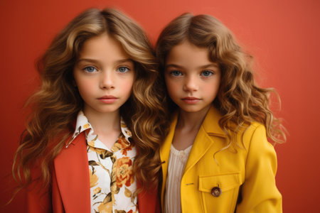 Cute young fashionable twin girlsの素材