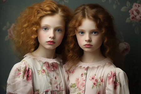 Cute young redhead twin girlsの素材