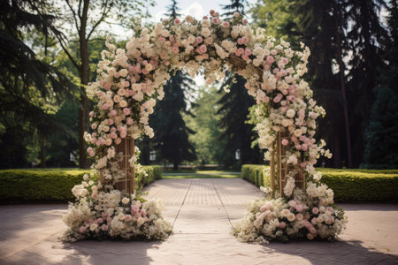 Decorative arch of flowers for wedding celebrationの素材